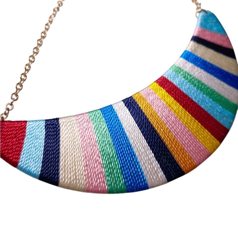 Plunder Crescent Shaped Colorful Striped Necklace - Picture 3 of 7